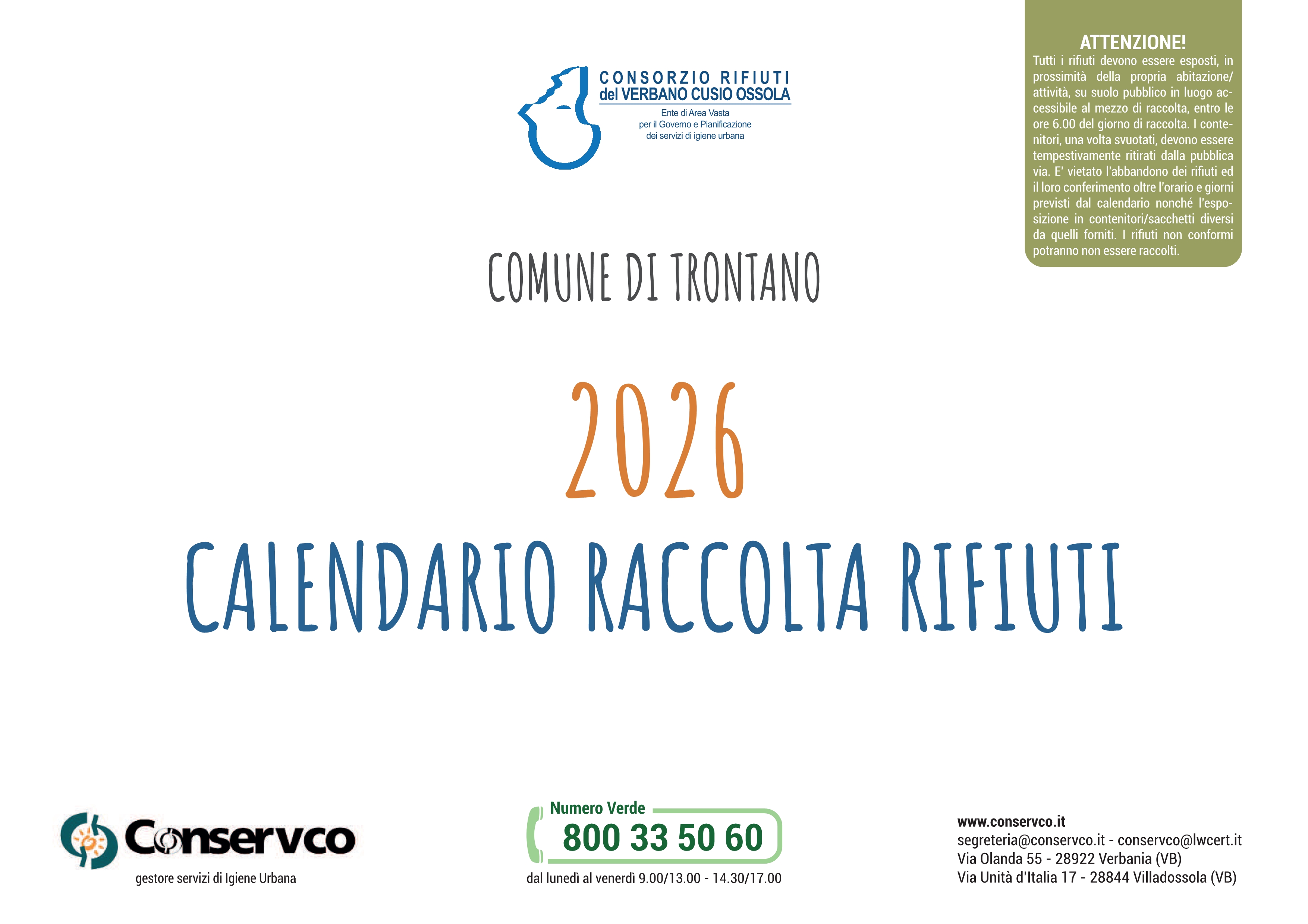 Calendario raccolta rifiuti anno 2026